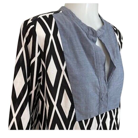 J.Crew Tunic Top/Dress Black/Wt & Chambrey Size L - Picture 2 of 10